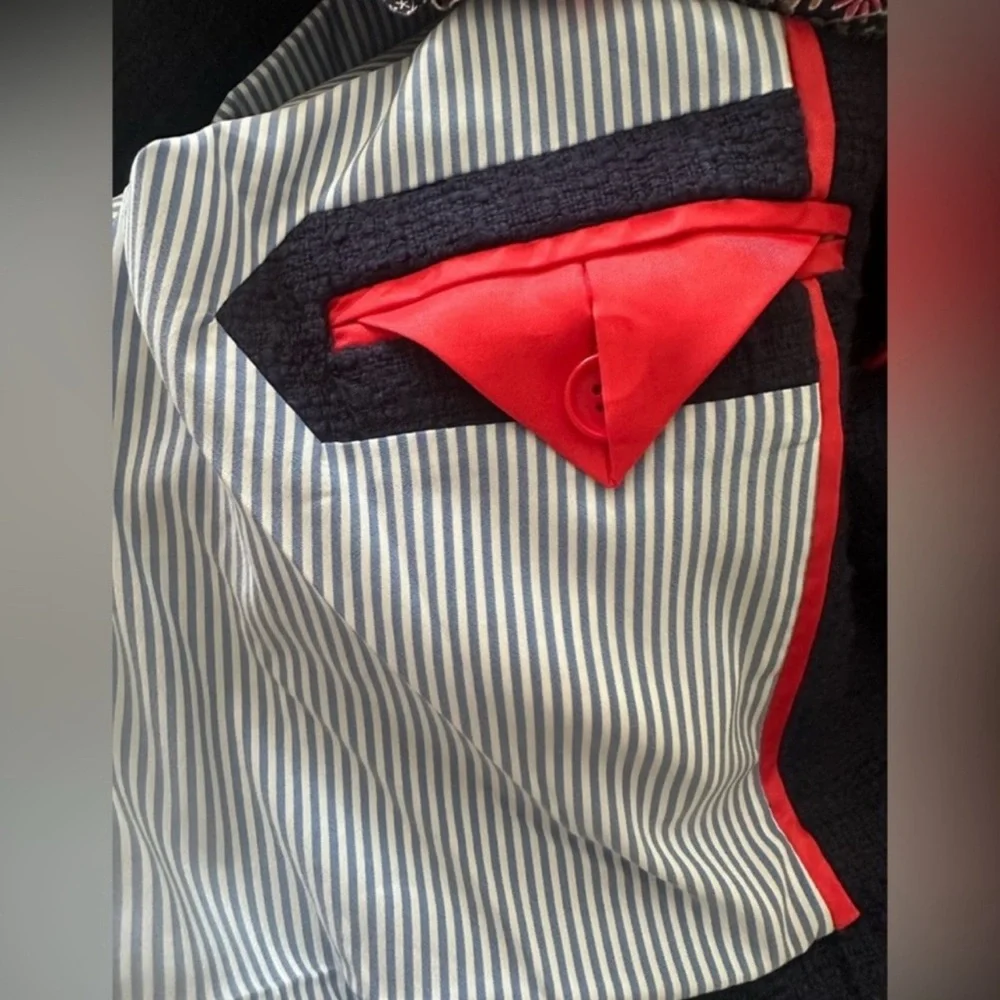 J. Crew Lady Jacket Navy Tweed Liberty London Floral Ruffle
Size 10 petite - Picture 10 of 12